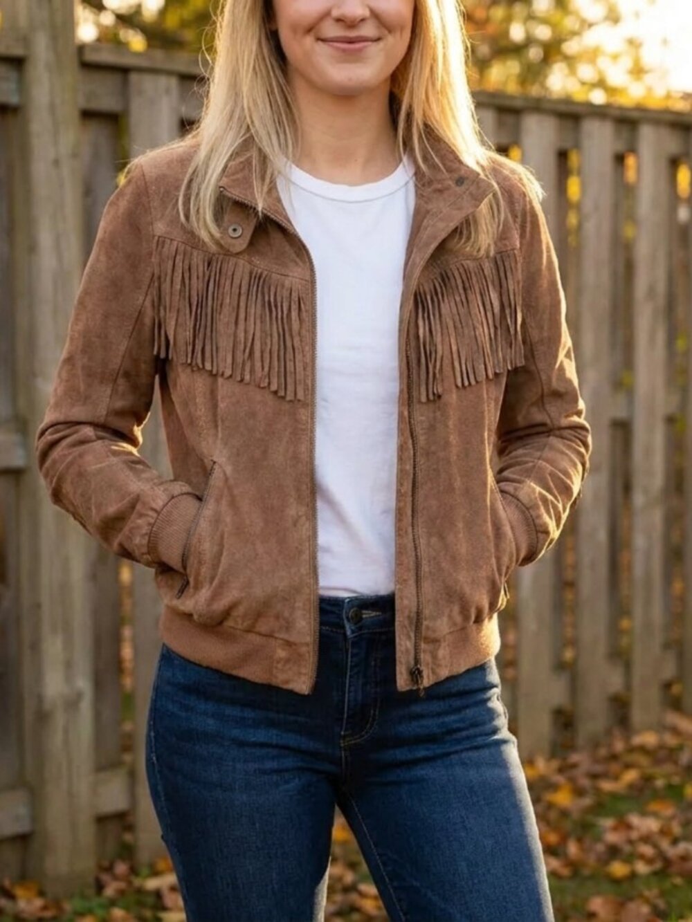 Hollister Brown Suede Fringe Jacket — Western Boho Bomber | Size S